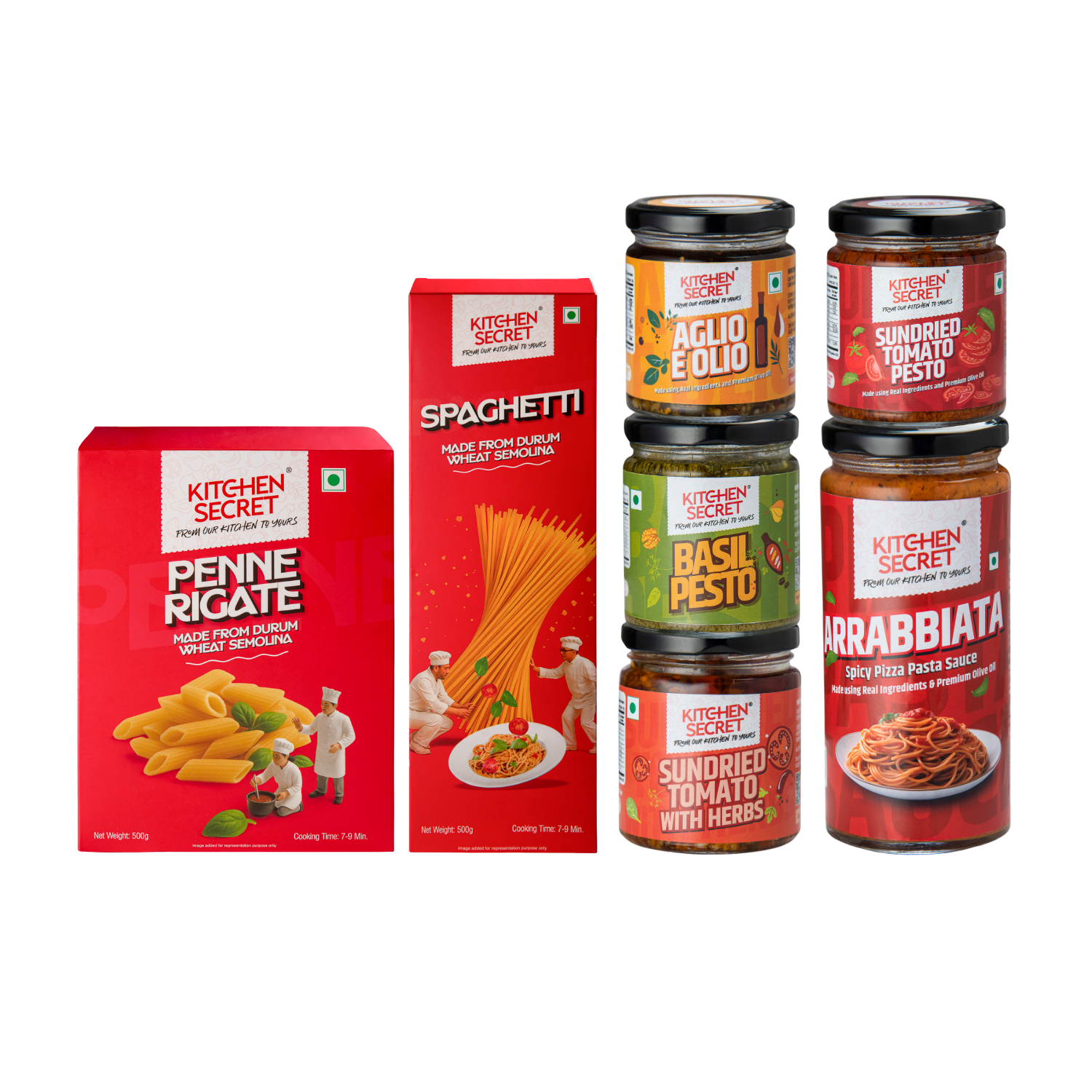 Italian Party Pack- 5 Sauces + 2 Pasta(500g)